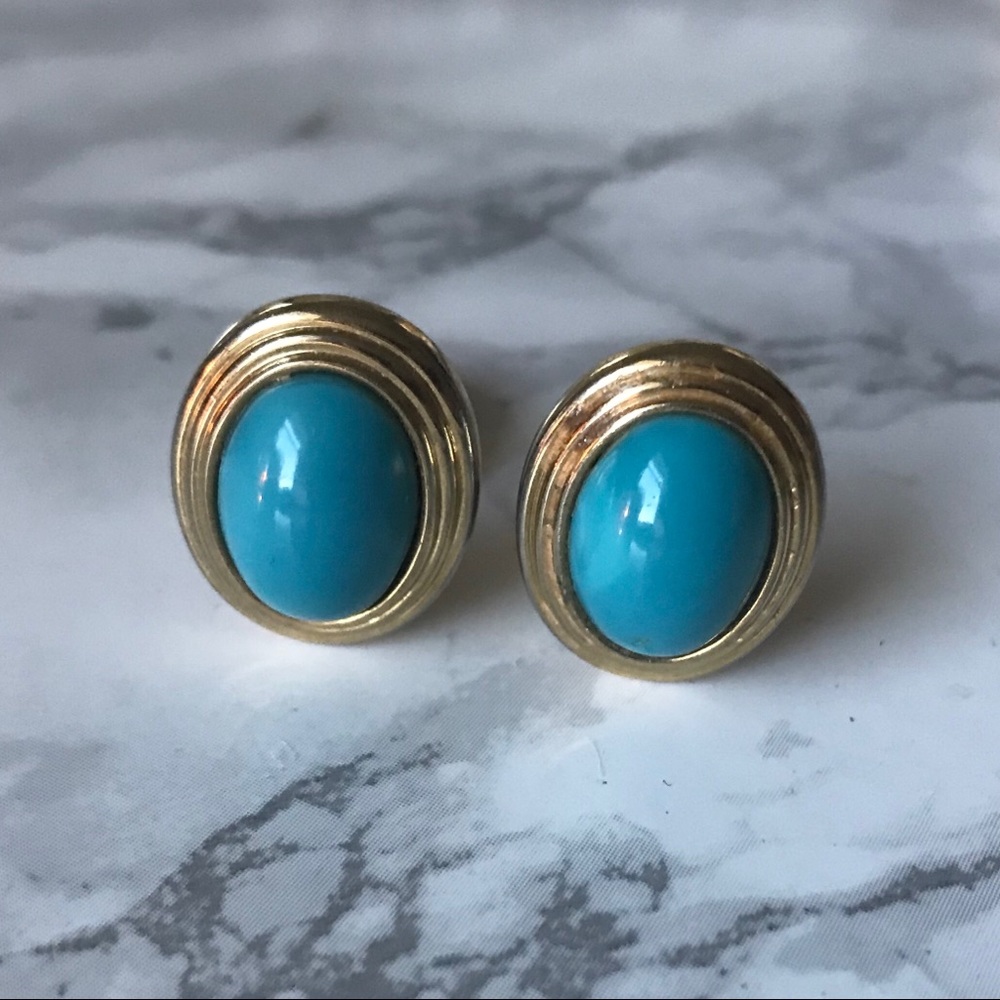 Christian Dior Vintage Clip-On Turquoise Earrings
